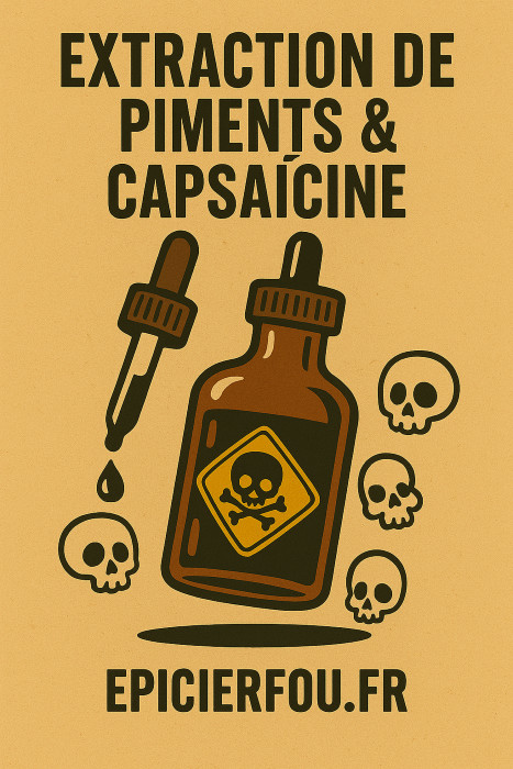 fiole avec pipette représentant l’extraction de piments et capsaïcine, avec têtes de mort pour symboliser des produits extrêmes, EPICIERFOU.FR fiole avec pipette représentant l’extraction de piments et capsaïcine, avec têtes de mort pour symboliser des produits extrêmes, EPICIERFOU.FR