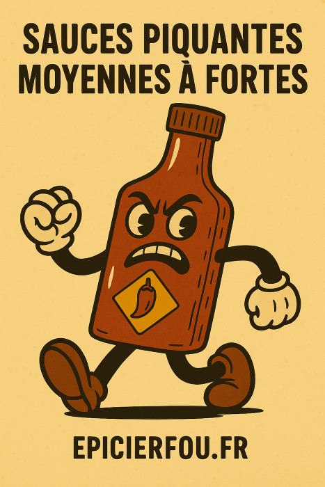 Illustration de sauces piquantes moyennes à fortes EPICIERFOU.FR Illustration de sauces piquantes moyennes à fortes EPICIERFOU.FR
